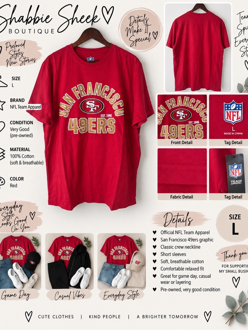 NFL San Francisco 49ers Red Short Sleeve Mens Tee